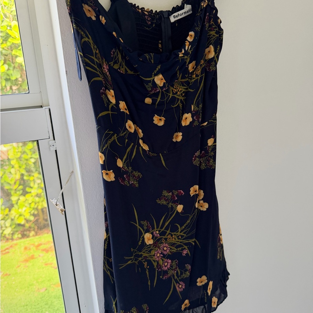 Reformation Floral Navy Dress